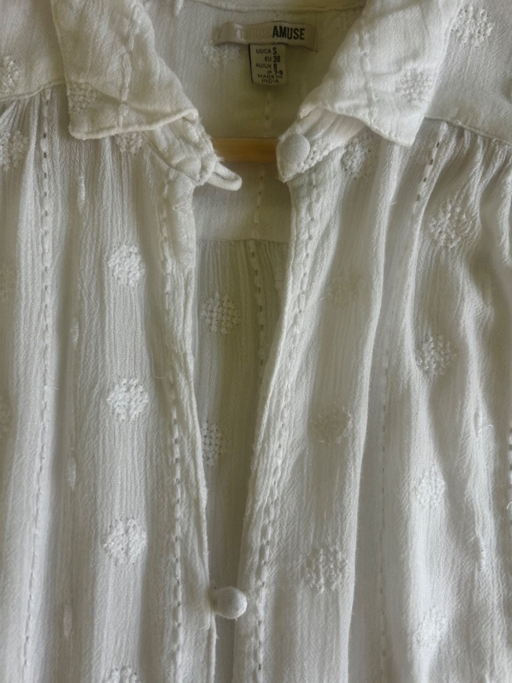 amuse society white embroidered swiss dot button front blouse size small - Picture 12 of 14